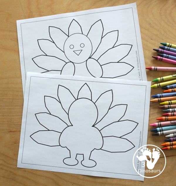 Free Turkey Fine Motor Mat Printable - with turkey tracing, turkey mat, turkey dot marker - with different options for the turkey - 3Dinosaurs.com
