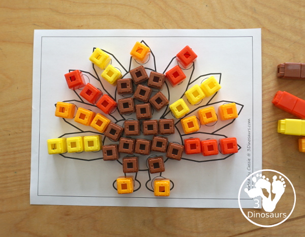 Free Turkey Fine Motor Mat Printable - with turkey tracing, turkey mat, turkey dot marker - with different options for the turkey - 3Dinosaurs.com