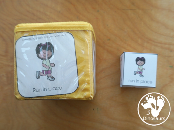 Free Gross Motor Movement Dice Printable - It has 6 gross motor movements to do with kids. And these can be loads of fun with a speed dice. - 3Dinosaurs.com