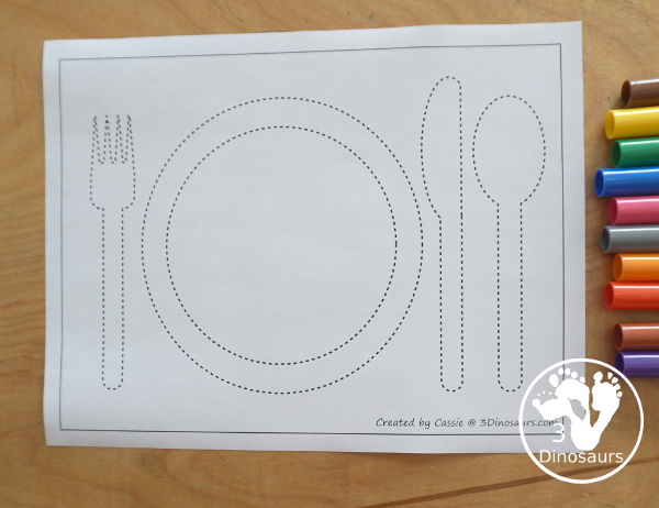 Free Placemat Fine Motor Mat Printables - with three fine motor mats: placemat template printable, placemat tracing and placemat cotton swab printables- 3Dinosaurs.com