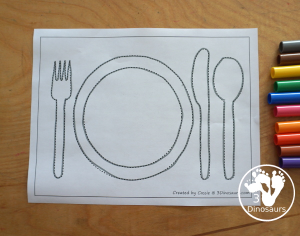 Free Placemat Fine Motor Mat Printables - with three fine motor mats: placemat template printable, placemat tracing and placemat cotton swab printables- 3Dinosaurs.com
