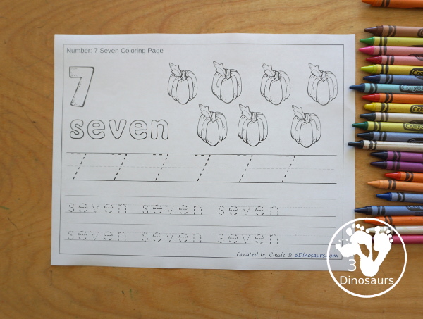 Free Pumpkin Number Color & Trace - Numbers o to 10 with counting the pumpkins and tracing the number and number word for each number with 11 pages of printables for prek and kindergarten - 3Dinosaurs.com