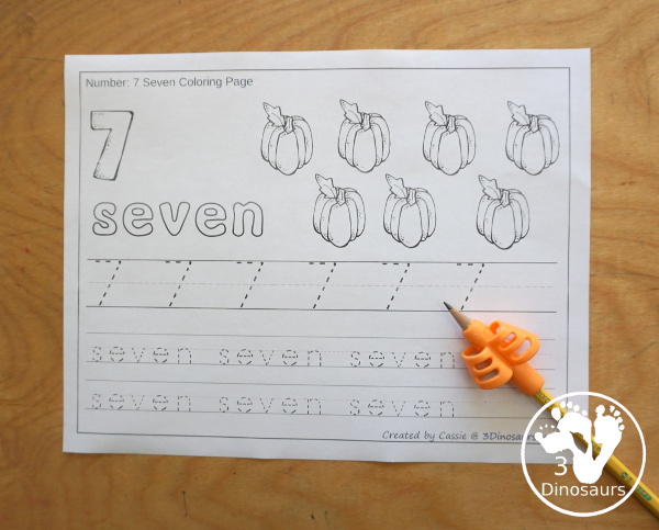 Free Pumpkin Number Color & Trace - Numbers o to 10 with counting the pumpkins and tracing the number and number word for each number with 11 pages of printables for prek and kindergarten - 3Dinosaurs.com