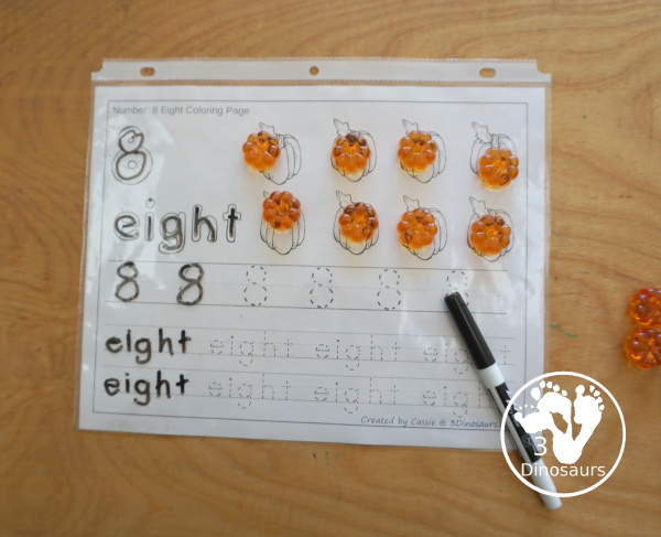 Free Pumpkin Number Color & Trace - Numbers o to 10 with counting the pumpkins and tracing the number and number word for each number with 11 pages of printables for prek and kindergarten - 3Dinosaurs.com