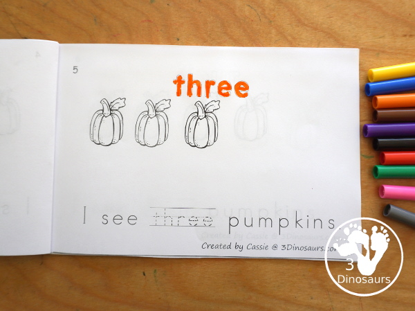 Free Pumpkin Number Word Counting Book Printable - with numbers from - to 10 for tracing, coloring and counting pumpkins- 3Dinosaurs.com