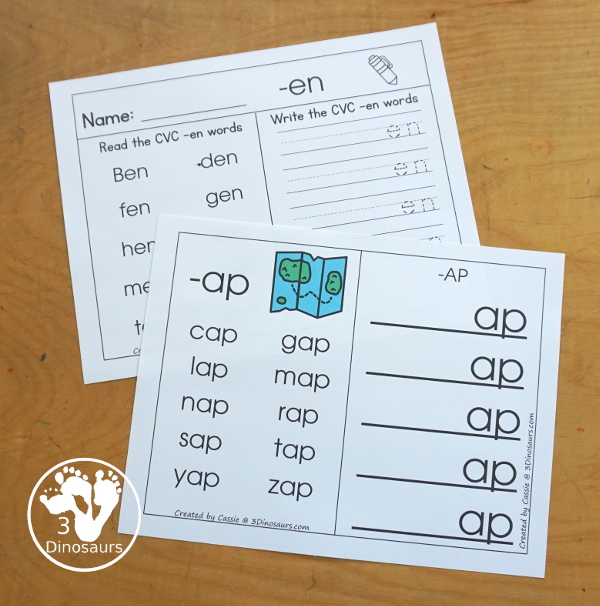 CVC Word Family Cards & Ladders St - with 34 word families for kids to learn with. 2 cards per page and up to 10 words per card  and cards in two sizes with matching word building ladders -  ladders an wall cards together and ladder worksheet. 3Dinosaurs.com