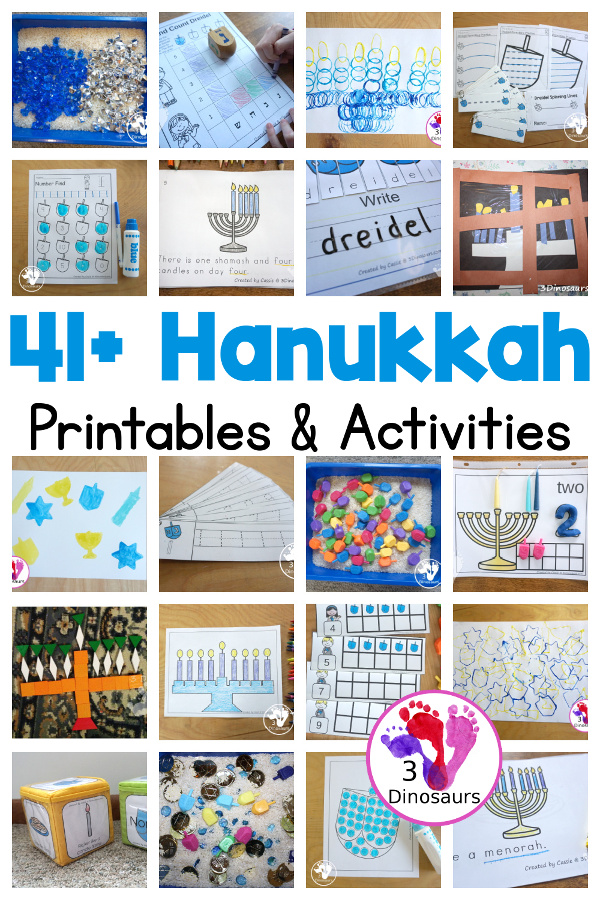 41+ Hanukkah Activities & Printables for kids - Hanukkah ABCs printables, Hanukkah numbers printables, Hanukkah math printables, Hanukkah sensory bins, Hanukkah crafts, and more on 3Dinosaurs.com