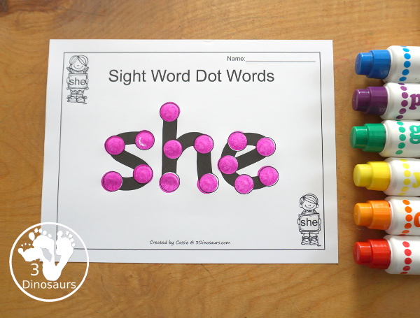 Free Romping & Roaring Primer Sight Words: Say, She, So, Soon - you have 6 pages for each sight word that work on learning the sight word in different ways with reading, writing, and finding. 3Dinosaurs.com