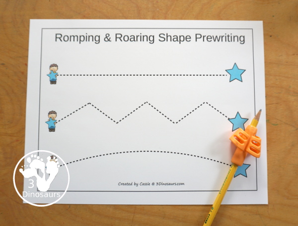 Free Romping & Roaring Star Pack - a free 10 page shape pack for kids to use to learn their shape with tracing, coloring, dot markers and more. - 3Dinosaurs.com