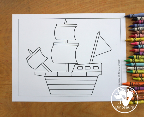 Free Ship Fine Motor Mat Printables - a fun collection of fine motor mats with a shape theme. You have ship template, a ship tracing printable and a ship q-tip page. A great set of printable for kids in preschool, prek and kindergarten - 3Dinosaurs.com