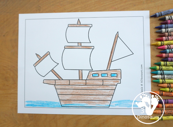 Free Ship Fine Motor Mat Printables - a fun collection of fine motor mats with a shape theme. You have ship template, a ship tracing printable and a ship q-tip page. A great set of printable for kids in preschool, prek and kindergarten - 3Dinosaurs.com