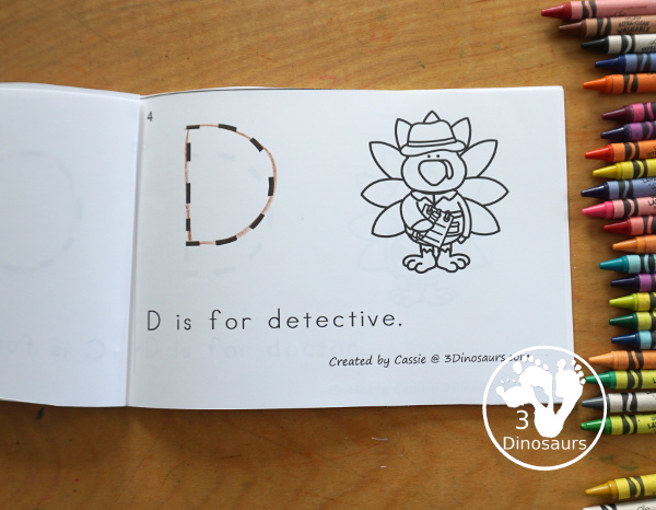 Free Turkey ABC Easy Reader Book Printable - a fun 14 page turkey easy reader book for kids with tracing letters and simple sentences for kids in prek and kindergarten who are working on letters. - 3Dinosaurs.com