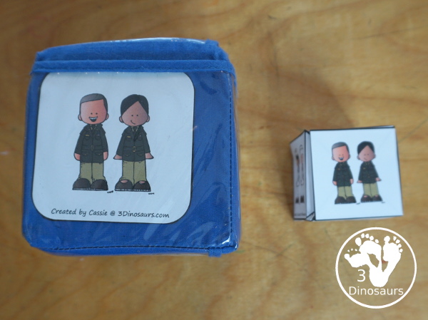 Veteran's Day Roll & Graph With Trace Letters, Numbers & Shapes with a folding die and cube die with a graphing sheet, graphing with tracing numbers, graphing with tracing letters and graphing with tracing shapes. All with a fun military theme for prek and kindergarten. - 3Dinosaurs.com