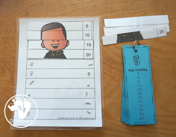 Free Veteran's Day Skip Counting Puzzles: Skip Count by 2, 5, 10 & 11 - fun skip counting puzzles with military people in the puzzles and an easy way to work on skip counting.  - 3Dinosaurs.com