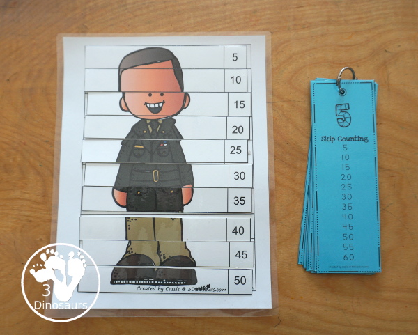 Free Veteran's Day Skip Counting Puzzles: Skip Count by 2, 5, 10 & 11 - fun skip counting puzzles with military people in the puzzles and an easy way to work on skip counting.  - 3Dinosaurs.com