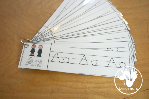 Free Veteran's Day ABC Tracing Strips - with uppercase and lowercase together. You have fun kids with a military theme plus you can see an example of how to trace the letters - 3Dinosaurs.com