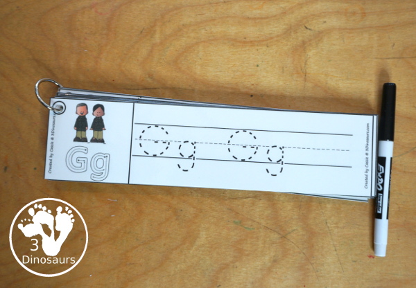 Free Veteran's Day ABC Tracing Strips - with uppercase and lowercase together. You have fun kids with a military theme plus you can see an example of how to trace the letters - 3Dinosaurs.com