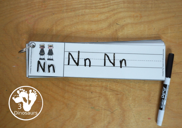 Free Veteran's Day ABC Tracing Strips - with uppercase and lowercase together. You have fun kids with a military theme plus you can see an example of how to trace the letters - 3Dinosaurs.com