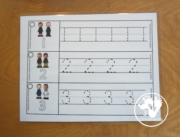 Free Veteran's Day Number Tracing Strips - with numbers 0 to 20. You can trace the numbers and an example of how to trace the numbers on the strips, plus a military theme on each tracing strip. - 3Dinosaurs.com