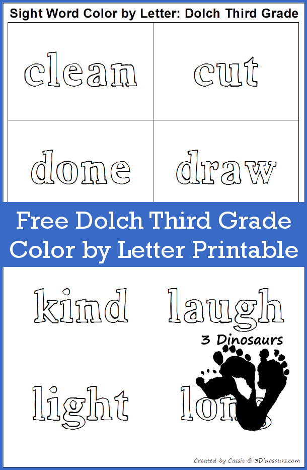 Free Sight Word Color by Letter Third Grade Printable - 3Dinosaurs.com