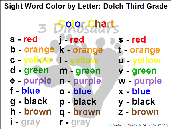 Free Sight Word Color by Letter Third Grade Printable - 3Dinosaurs.com