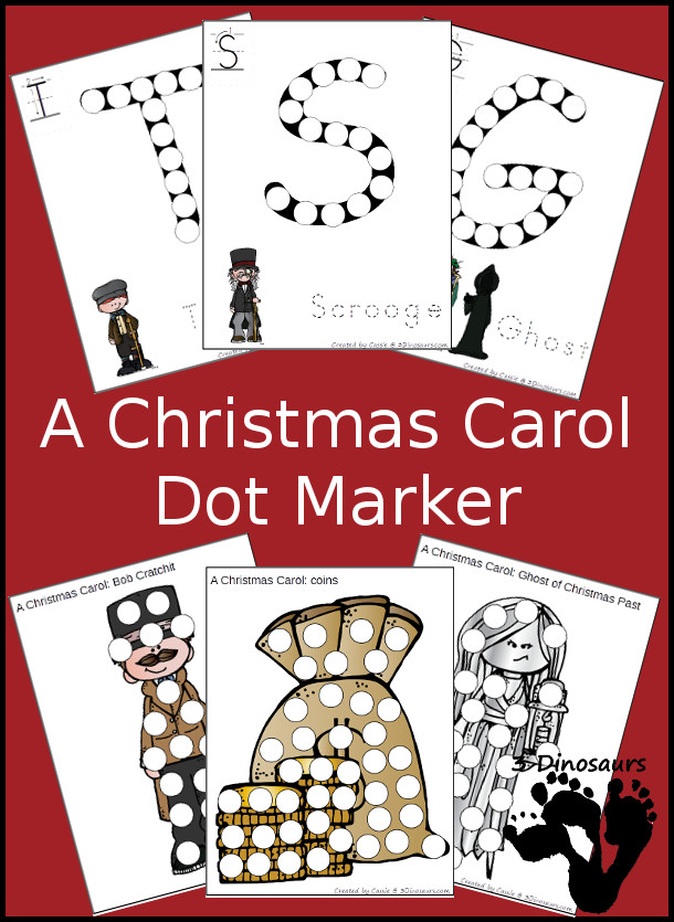 Free A Christmas Carol: Dot Marker Printables - 20 pages with Uppercase letters and characers - 3Dinosaurs.com