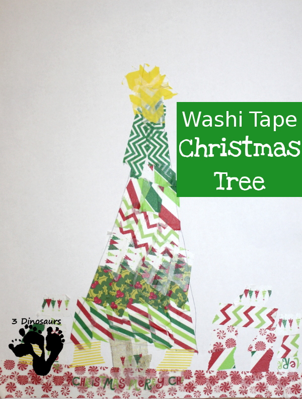 Easy Fine Motor Washi Tape Christmas Tree - a fun way to make a Christmas tree with washi tape - 3Dinosaurs.com