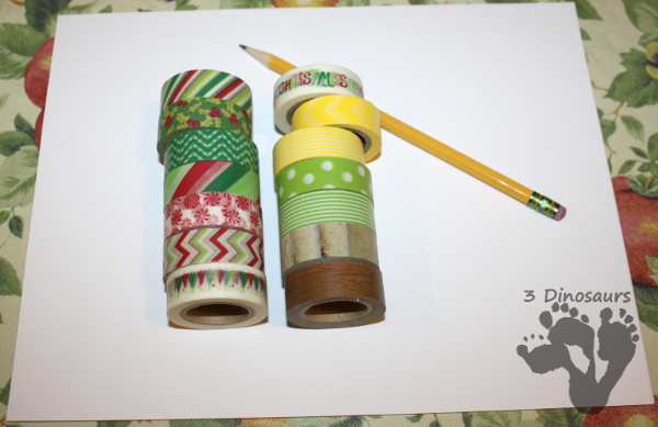 Easy Fine Motor Washi Tape Christmas Tree - a fun way to make a Christmas tree with washi tape - 3Dinosaurs.com