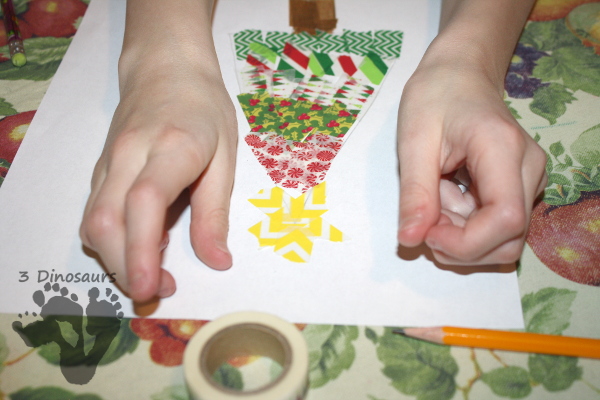 Easy Fine Motor Washi Tape Christmas Tree - a fun way to make a Christmas tree with washi tape - 3Dinosaurs.com