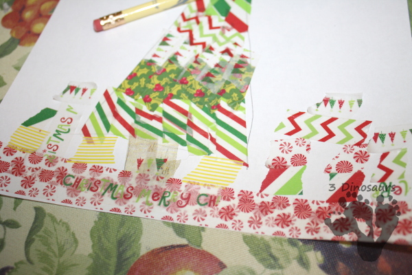 Easy Fine Motor Washi Tape Christmas Tree - a fun way to make a Christmas tree with washi tape - 3Dinosaurs.com