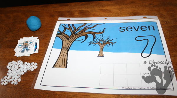 FREE Easy to Use Hands-On Winter Counting Mats: numbers 1 to 10 with ten frames and counting items - 3Dinosaurs.com