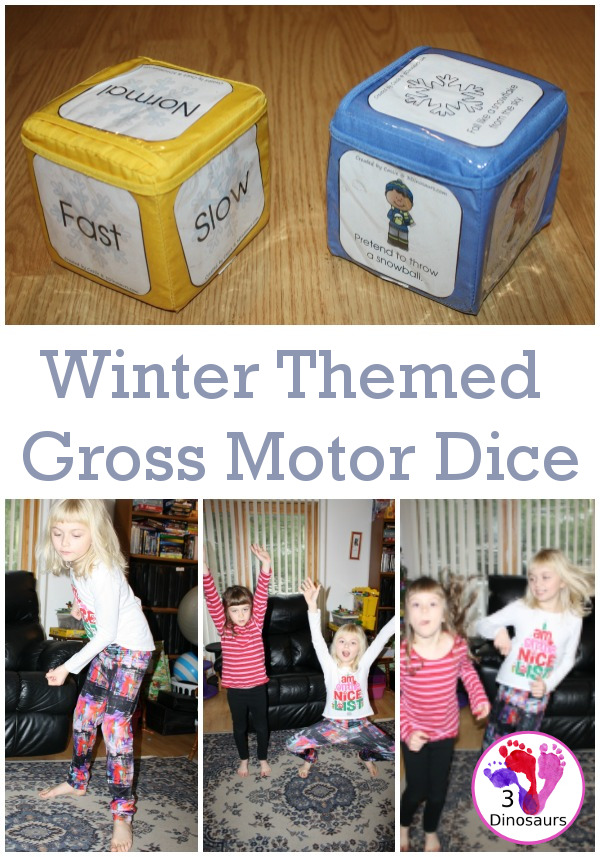 FREE Snowy Winter Gross Motor Dice for Indoor Fun - 6 winter movements on a dice with a speed dice. - 3Dinosaurs.com
