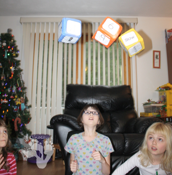 FREE Snowy Winter Gross Motor Dice for Indoor Fun - 6 winter movements on a dice with a speed dice. - 3Dinosaurs.com