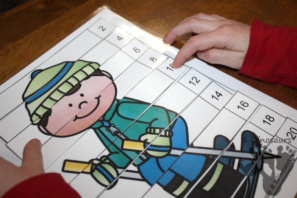 FREE Hands-On Winter Skip Counting by 2 Puzzles - 5 puzzles from numbers from 2 to 100 for the puzzles - 3Dinosaurs.com