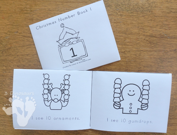 Christmas Themed Number Set 1 to 10 - with clip cards, puzzles, no-prep worksheets, easy reader books, playdough mats and more $ - 3Dinosaurs.com #printablesforkids #Christmas #christmasprintables #tpt #teacherspayteachers