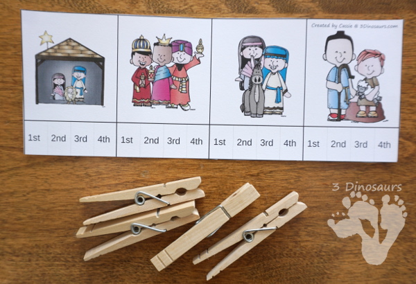 Free Nativity Sequencing Printable - 4 different pictures to work on the sequencing of the nativity story - 3Dinosaurs.com #freeprintable #nativity #christmasprintables #sequencingforkids