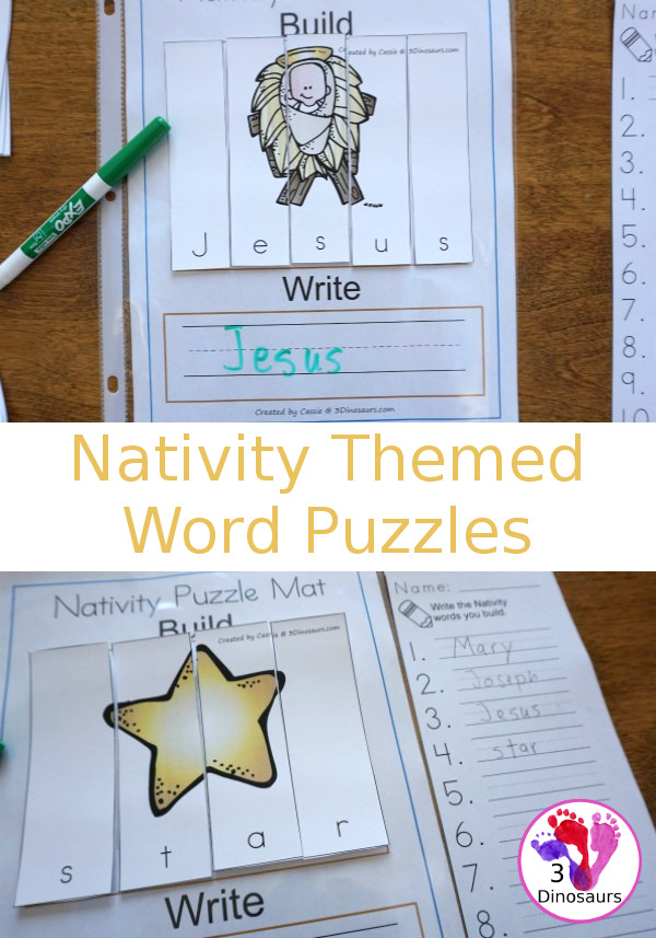 Free Nativity Themed Word Puzzles - 8 different Nativity themed word puzzles - 3Dinosaurs.com #freeprintable #nativity #christmasprintables #writingforkids