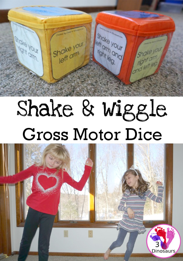 Free Wiggle and Shake  Gross Motor Dice - 12 movement, color, black & white, and speed dice for kids to have fun with - 3Dinosaurs.com #grossmotor #hokiepokie #freeprintable