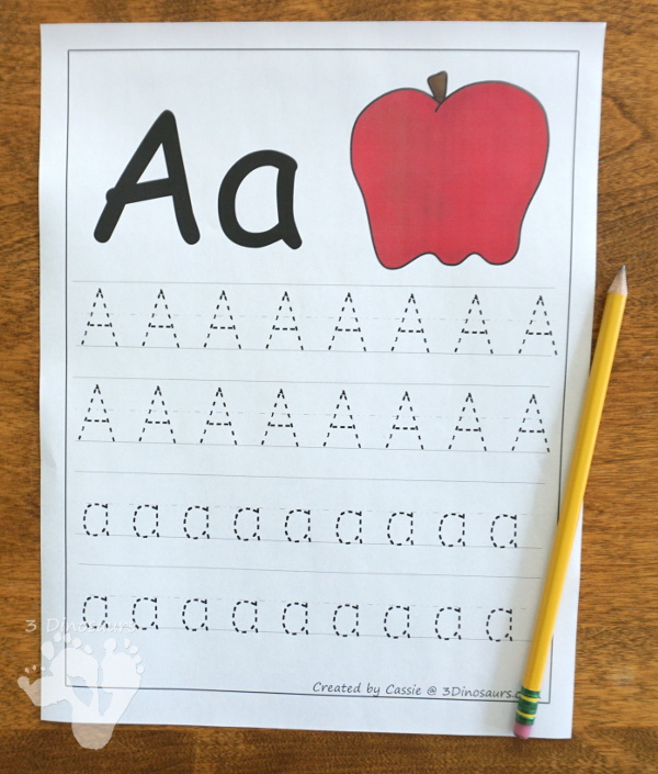 Free ABC Handwriting Printables - all 26 letters with uppercase and lowercase letters to trace - 3Dinosaurs.com