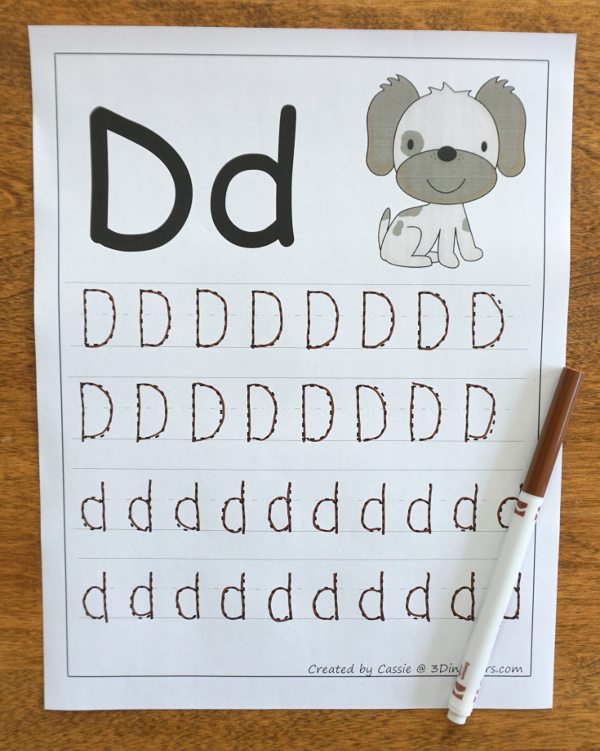Free ABC Handwriting Printables - all 26 letters with uppercase and lowercase letters to trace - 3Dinosaurs.com