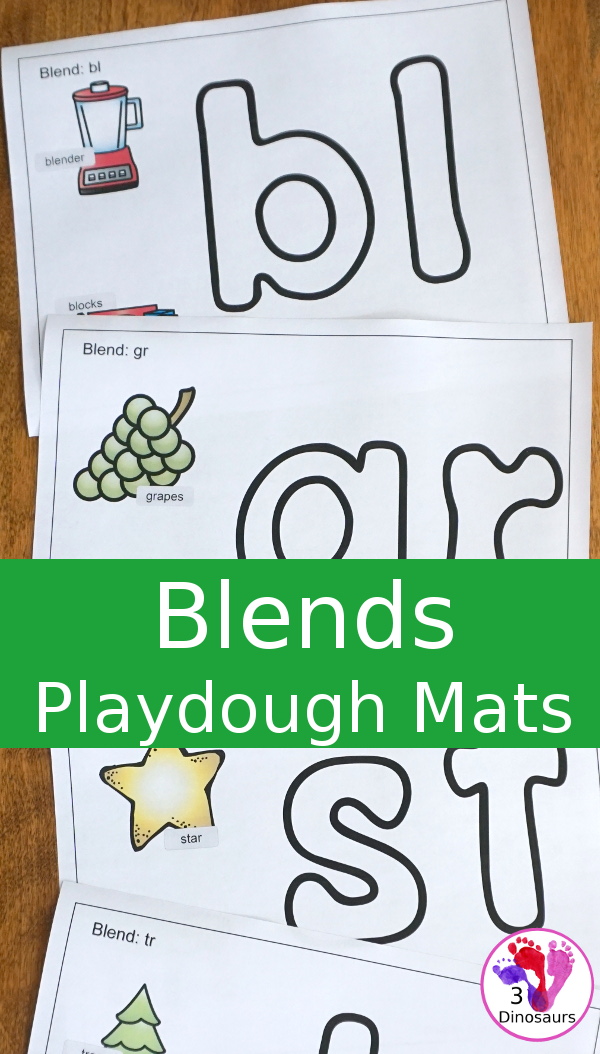 Free Blends Playdough Mats - 21 mats with beginning sounds with two match pictures for the blend - 3Dinosaurs.com