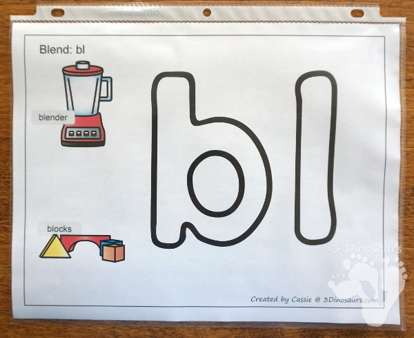 Free Blends Playdough Mats - 21 mats with beginning sounds with two match pictures for the blend - 3Dinosaurs.com