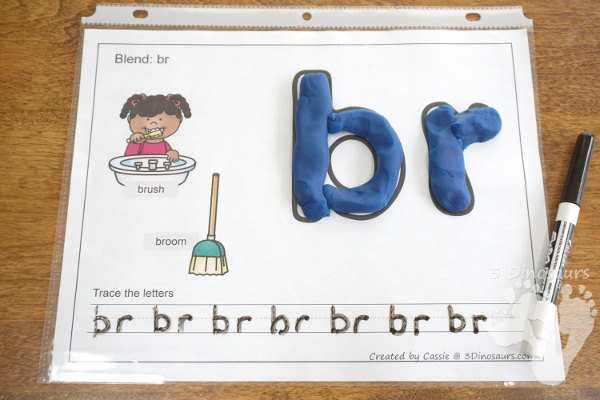 Blends Playdough Mats - 21 mats with beginning sounds with two match pictures for the blend 3 options for each of the mats - 3Dinosaurs.com