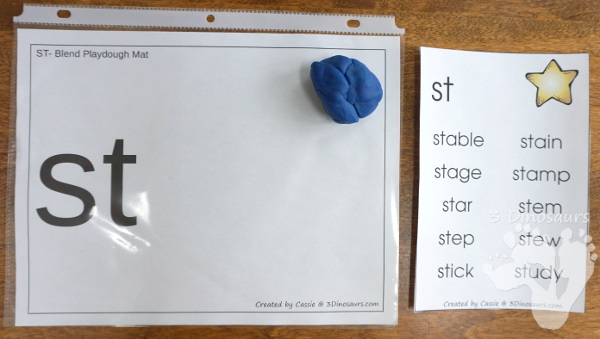 Blends Playdough Mats - 21 mats with beginning sounds with two match pictures for the blend 3 options for each of the mats - 3Dinosaurs.com