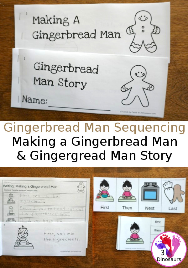Sequencing Cards Set for Winter - 2 new sets for Gingerbread Man Story and Making A Gingerbread Man - with clip cards, task cards, no-prep worksheets and easy reader books $ - 3Dinosaurs.com