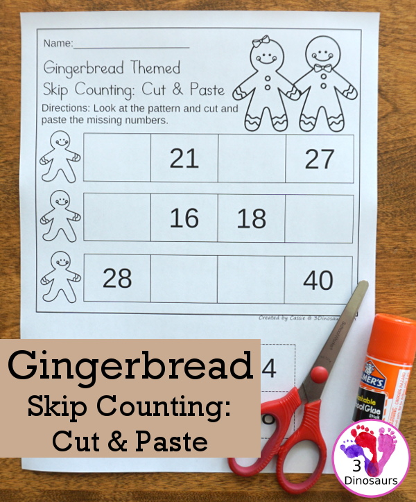 Free Gingerbread Skip Counting Cut & Paste - skip counting 2 to 12 with 4 pages of printables - 3Dinosaurs.com
