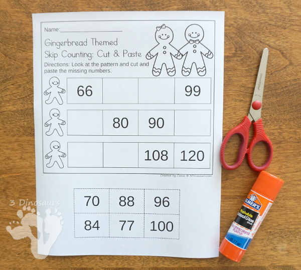 Free Gingerbread Skip Counting Cut & Paste - skip counting 2 to 12 with 4 pages of printables - 3Dinosaurs.com