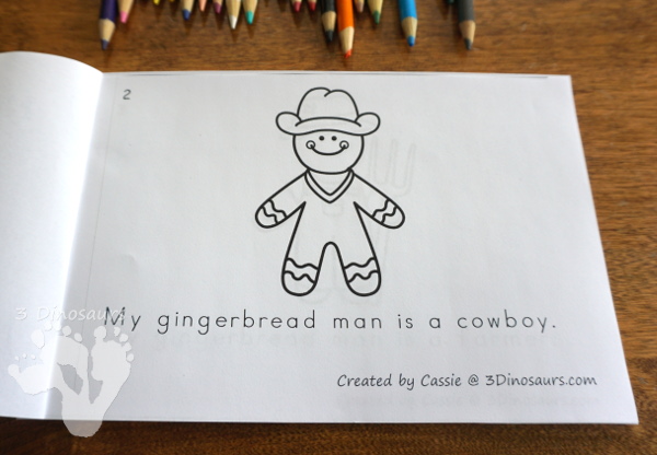 Free My Gingerbread Man Easy Reader Book - 10 ten page book for kids to read about different gingerbread men - 3Dinosaurs.com