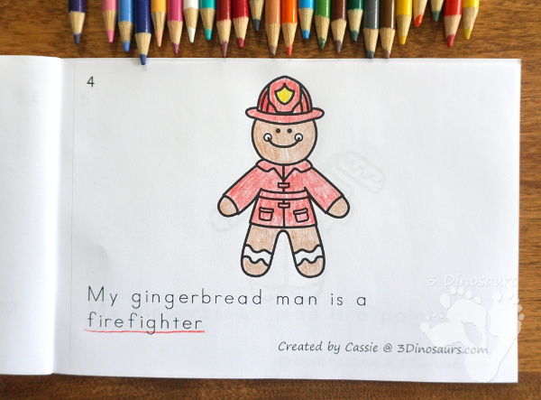 Free My Gingerbread Man Easy Reader Book - 10 ten page book for kids to read about different gingerbread men - 3Dinosaurs.com