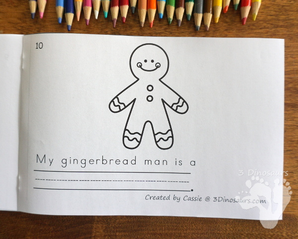 Free My Gingerbread Man Easy Reader Book - 10 ten page book for kids to read about different gingerbread men - 3Dinosaurs.com